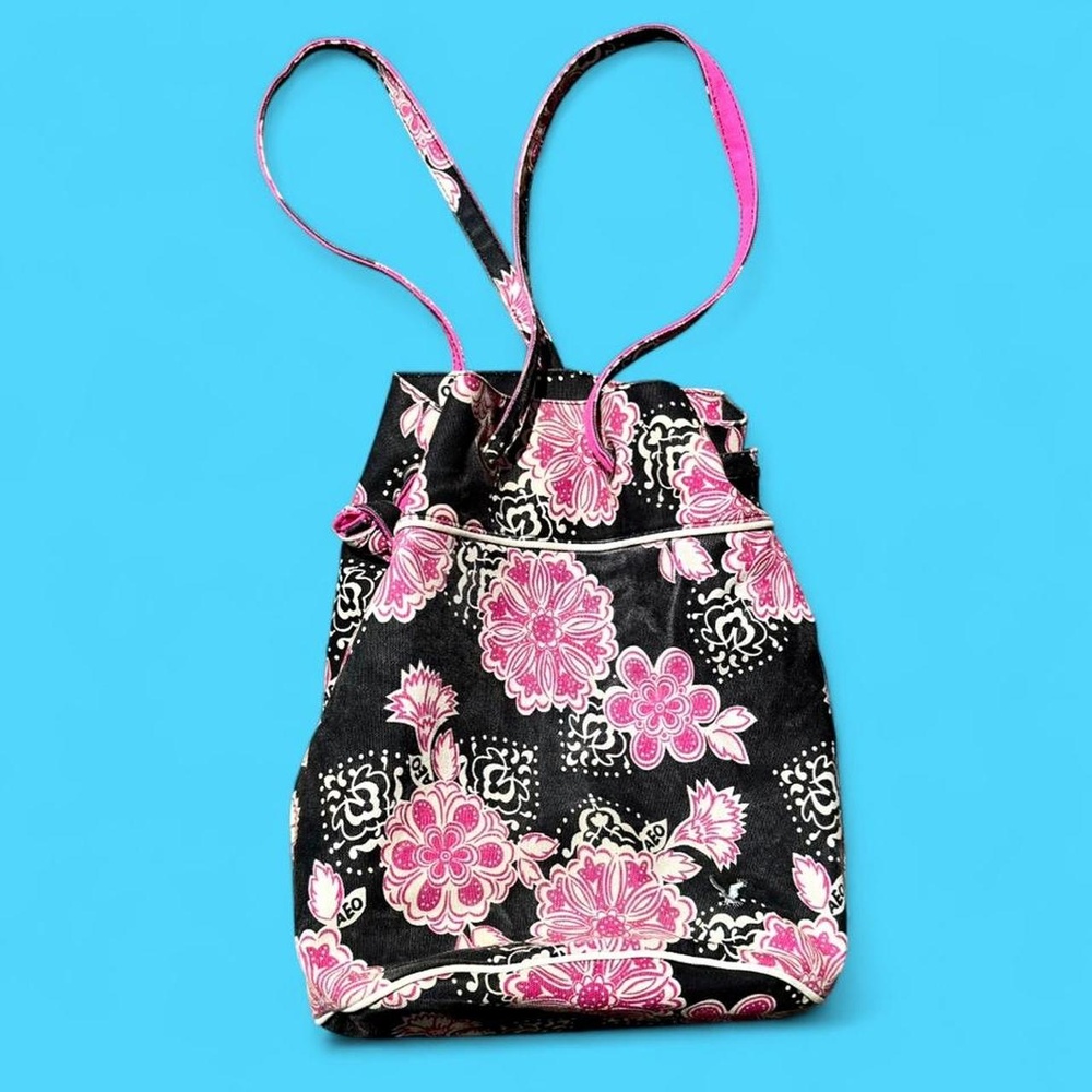 American eagle outfitters pink & black floral canvas bucket bag